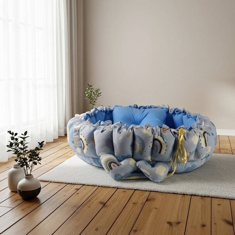 Circular Baby Nest - Light Blue Rainbow